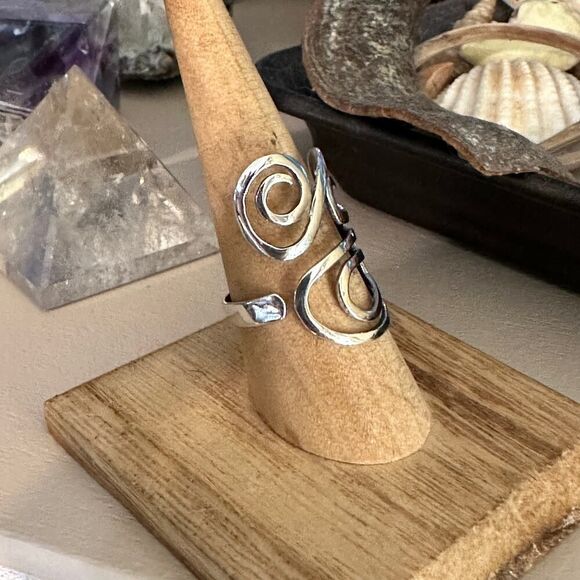 Sterling Silver Swirl Adjustable Statement Ring-Artsy Modern Design - Picture 4 of 7
